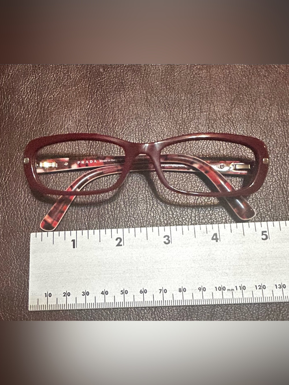 Prada Women’s Rectangular Glasses in Burgundy with Tortoise Temples -Frames Only